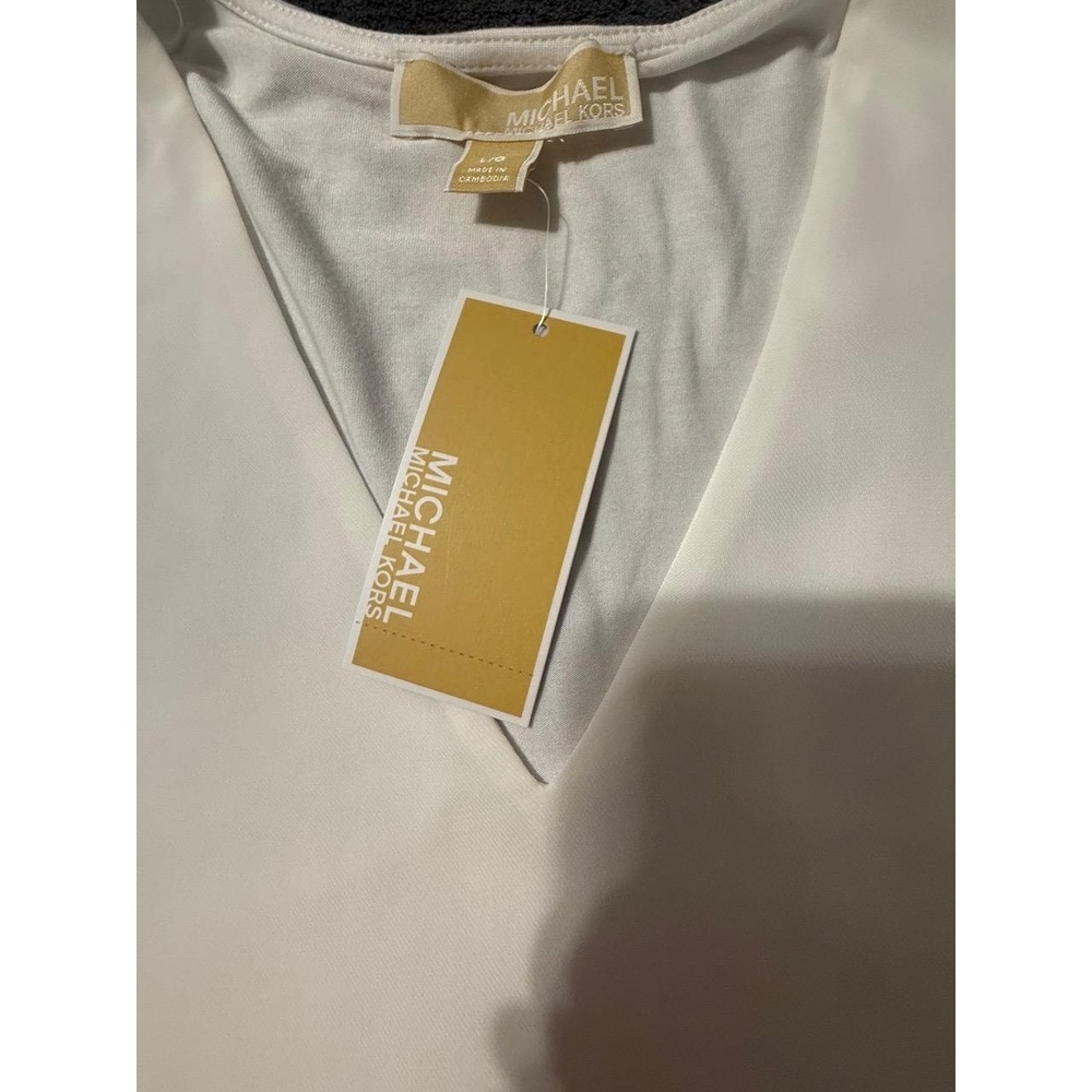 NWT MICHAEL KORS Womens Size L White Flowy Layered Side Slits Chic Casual Blouse - Picture 6 of 11
